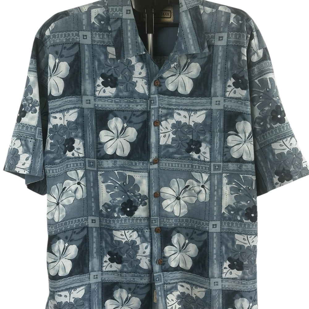 VTG Jamaica Jazz Silk Hawaiian Button Up Men’s XL Blue Floral Resort Wear